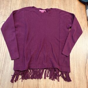 Lilly Pulitzer Glenda Coolmax Fringe Sweater in Cabernet Berry